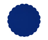 Elegant royal blue round scalloped placemats for dining décor