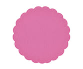 Pink scalloped edge round placemat with embroidery