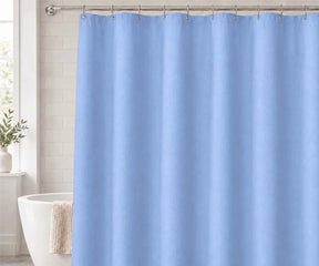 Soft light blue cotton shower curtain for a calming bathroom, perfect fabric curtain for coastal and minimalist décor