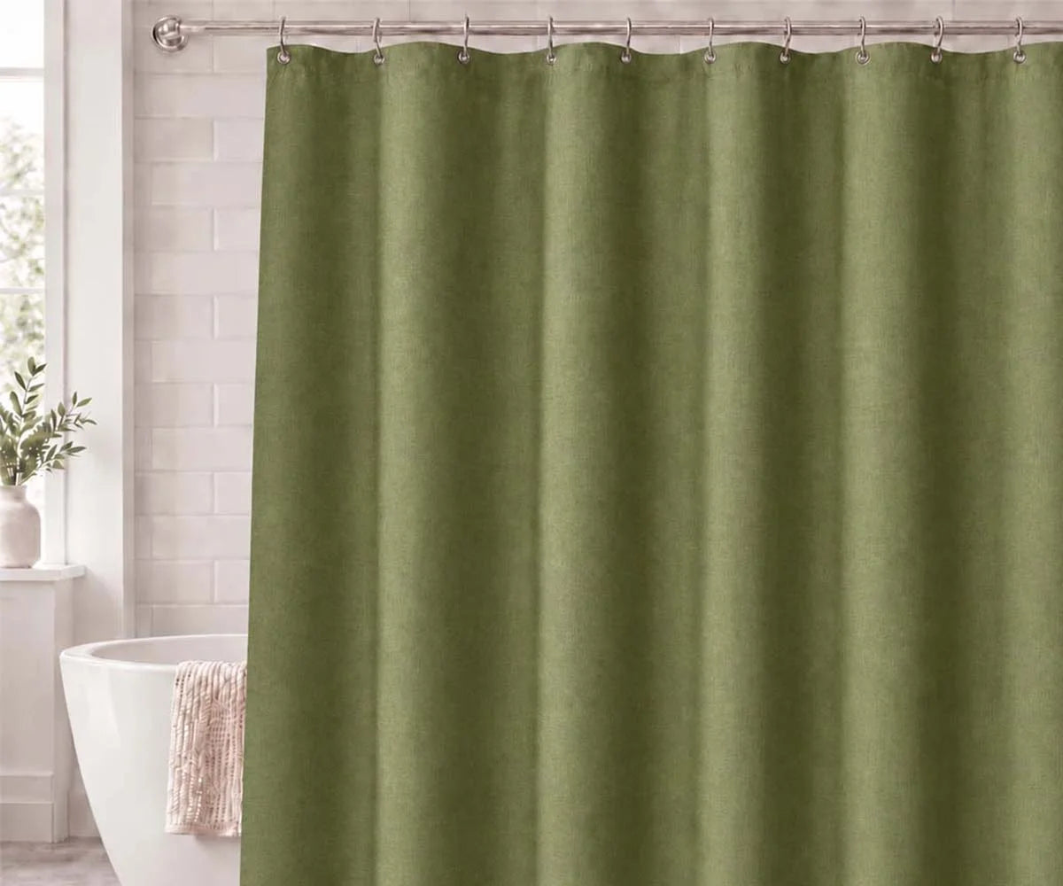 Olive green fabric shower curtain made with 100% cotton, an earthy bathroom curtain for boho, rustic and farmhouse décor