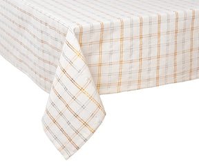 Elegant plaid cotton rectangle tablecloth with subtle orange and gray checks for Christmas decor