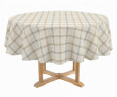 Round beige and white plaid tablecloth for farmhouse dining