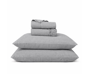 Soft gray European flax linen bedding set with cooling linen sheets and pillowcases for modern bedrooms