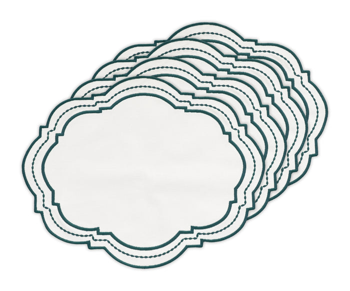 Charming oval table placemats with a whimsical polka dot design, ideal for casual dining setups.