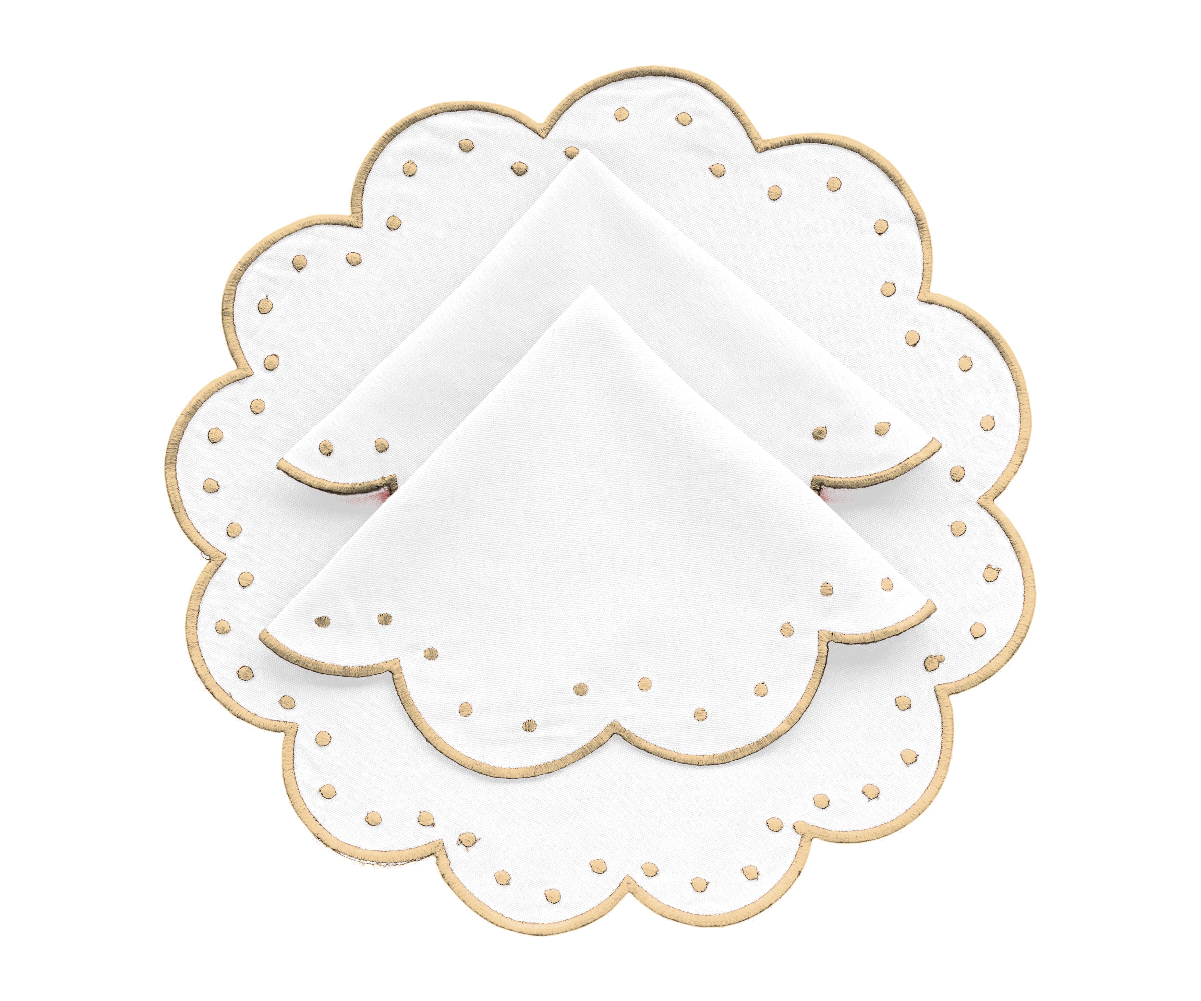 Beige Round Placemats | Scalloped Table Mats | All Cotton and Linen