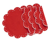 Round scalloped cotton placemat featuring delicate dotted stitching along the edges, designed to add elegance and protection to any dining table setup.