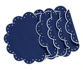 Navy Blue Scallop Dot Embroidered Cotton Placemat - Set of 4 (17