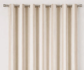 Beige and white striped window curtain panels for farmhouse living room decor