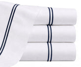 navy blue embroidered flat sheet cotton percale classic navy bedding double line stitch hotel style flat sheet