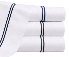 navy blue embroidered flat sheet cotton percale classic navy bedding double line stitch hotel style flat sheet
