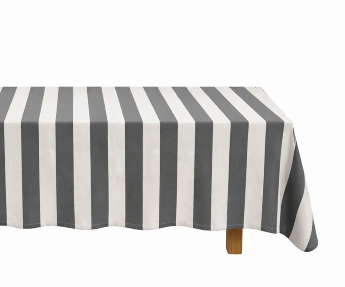 Breathable cotton linen striped tablecloth featuring a tailored finish, perfect for everyday dining and special occasions