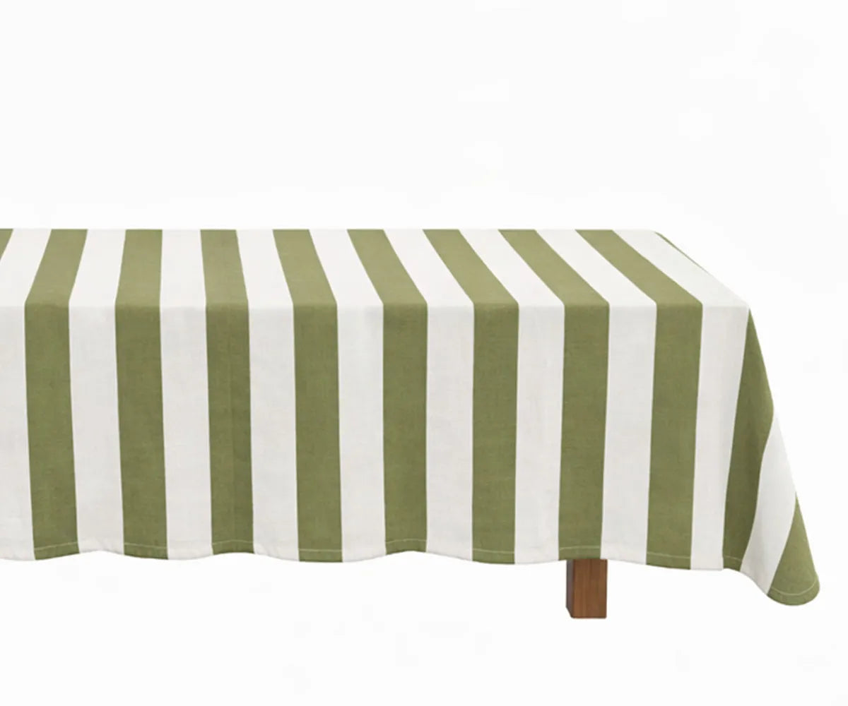 Striped cotton linen rectangle tablecloth showcasing natural fabric texture for everyday dining and special occasions