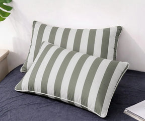 Cotton linen cabana stripe pillowcase covers featuring a clean, tailored design and breathable woven texture. Perfect for coastal bedroom styling and modern farmhouse bedding, these striped pillow covers pair beautifully with solid sheets and textured throws. 