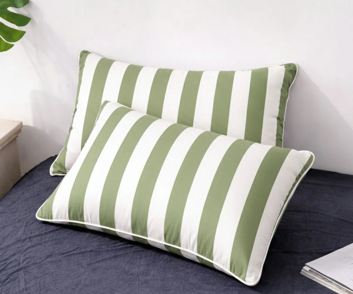Breathable cotton linen pillowcase featuring a timeless cabana stripe design