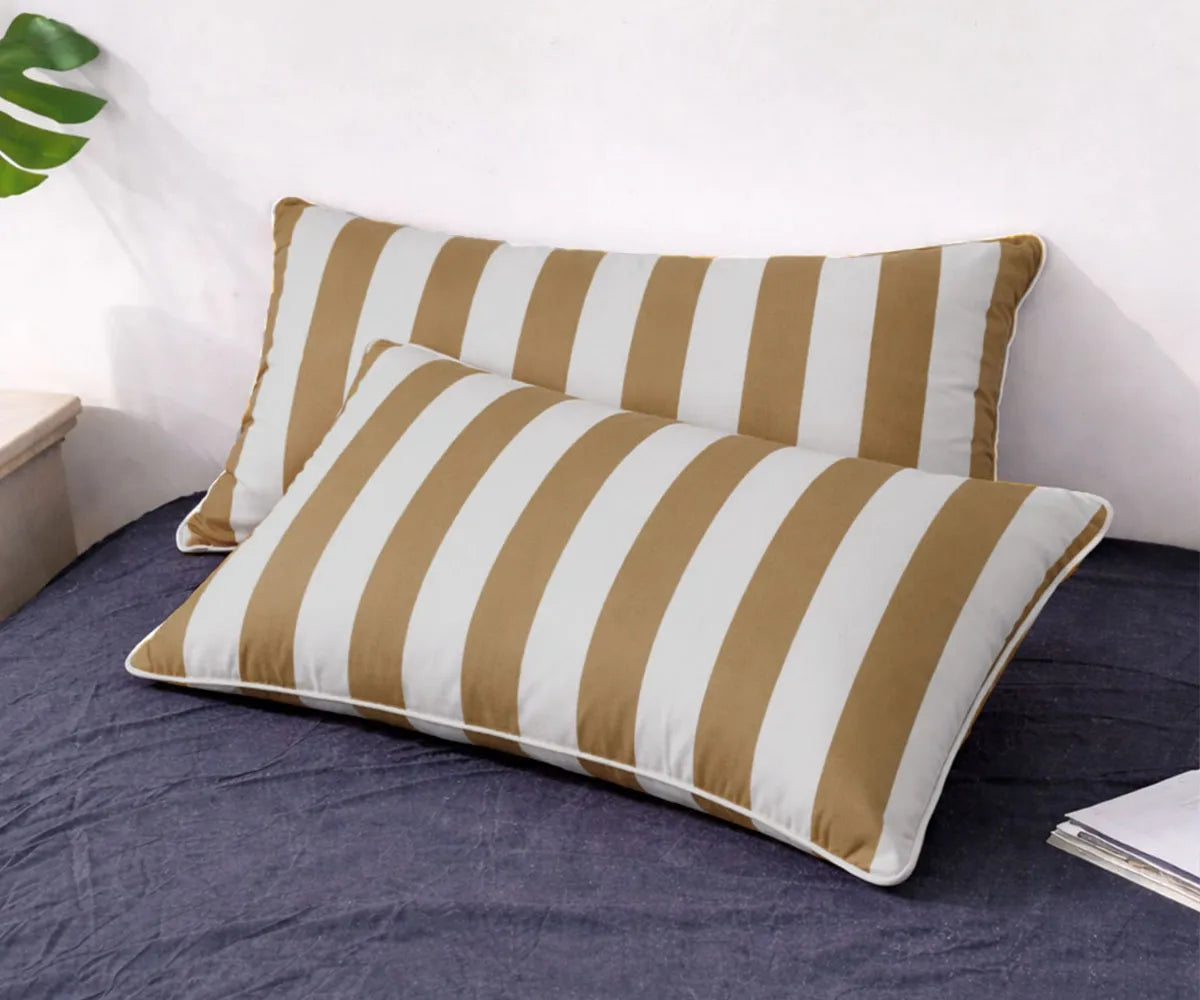 Cabana stripe cotton linen pillowcase covers designed for elevated bedroom decor and comfortable everyday bedding. With a breathable fabric blend and timeless striped pattern, these pillow covers complement farmhouse interiors and coastal themes.