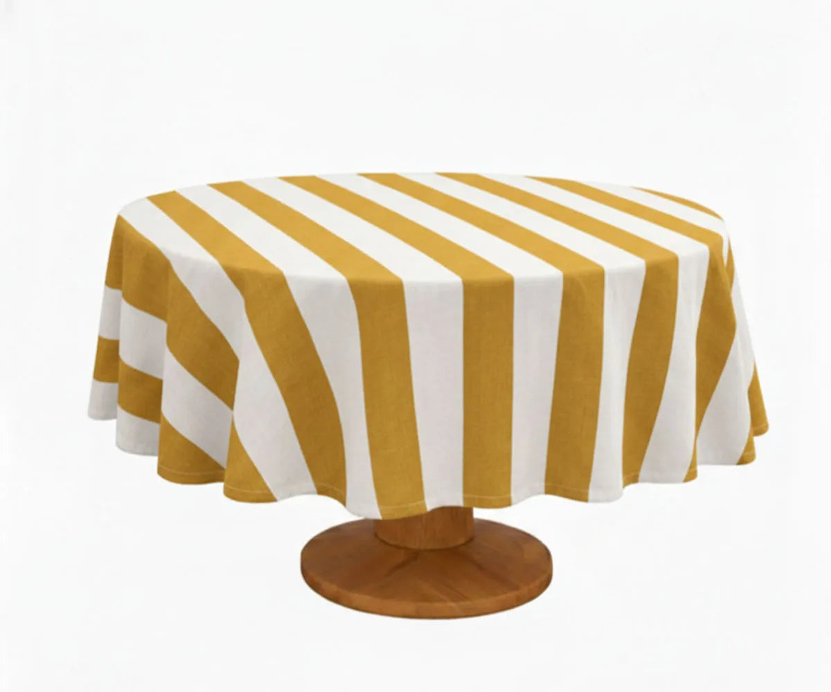 Breathable cotton linen round tablecloth featuring a tailored finish and soft natural fabric texture