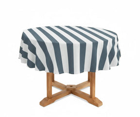 Premium 60 inch round tablecloth with classic cabana stripes, crafted from durable cotton linen for refined yet relaxed table decor. Perfect for wedding table settings, brunch gatherings, and modern coastal interiors.