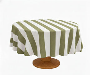 Reusable cotton linen round tablecloth with a timeless stripe design, perfect for celebrations and daily use