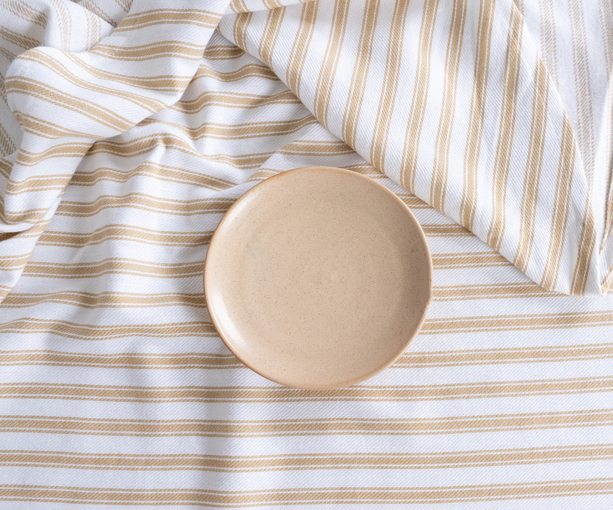 100% cotton beige striped tablecloth – soft and breathable rectangular table linen
