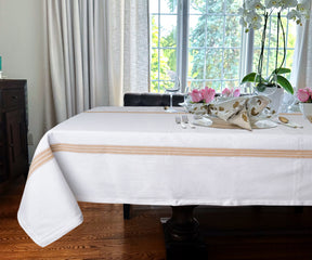 Achieve a polished look with crisp and clean Beige Cotton Tablecloths.