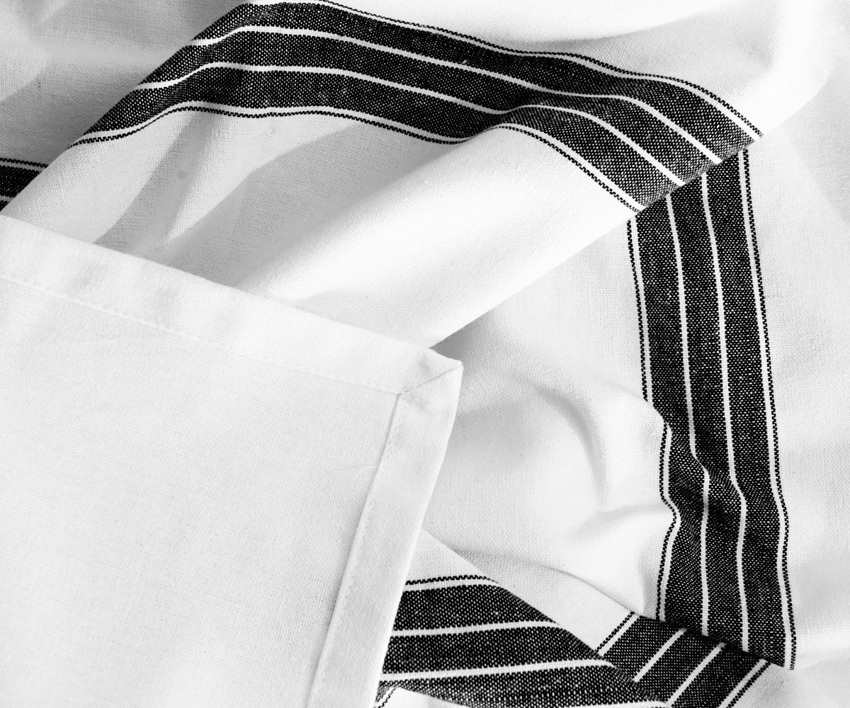 Durable cotton rectangle tablecloth with black stripes for everyday dining
