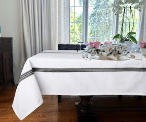 Black striped cotton tablecloth for dining room décor
