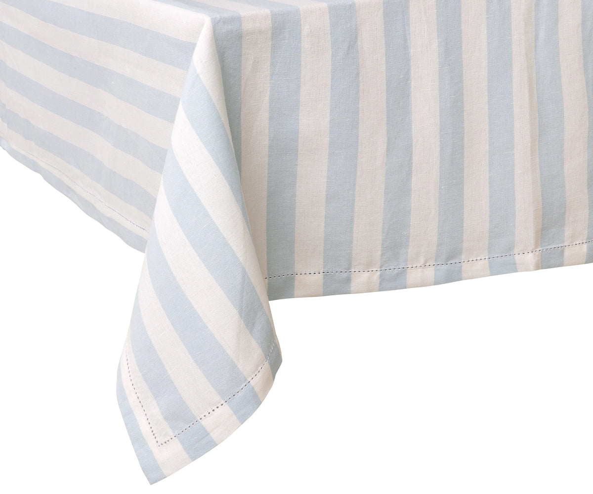 This striped tablecloth offers a look for dining tables while being durable and washable.

