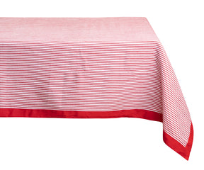Modern table cloth in red with a patterned design, infusing a contemporary touch to your dining area.