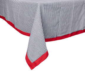 Navy blue and red border striped tablecloth