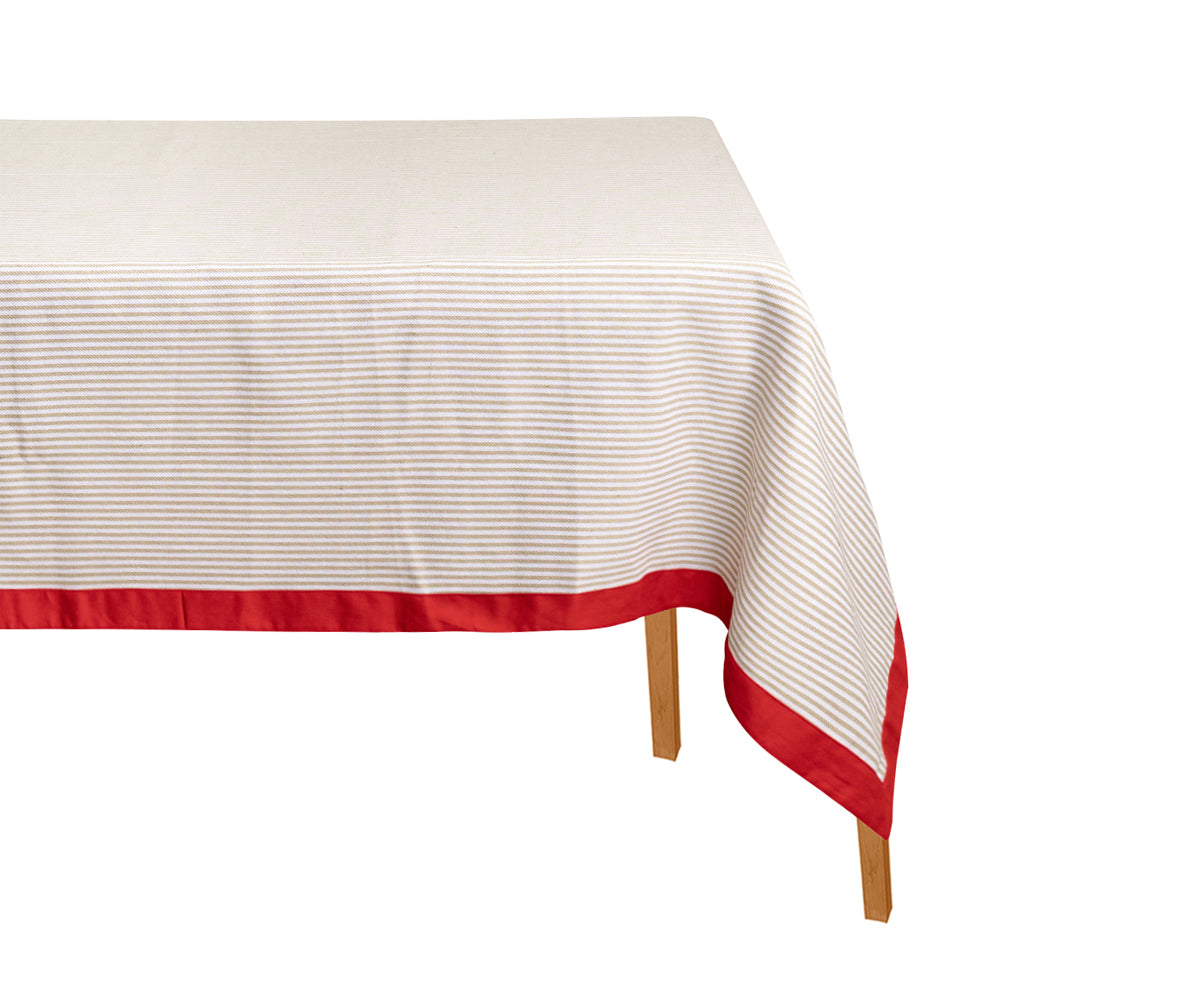 Tablecloth with red border on a white background