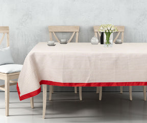 Beige cotton tablecloth Available in various color combinations, offering versatility to match different themes, decor, and occasions.