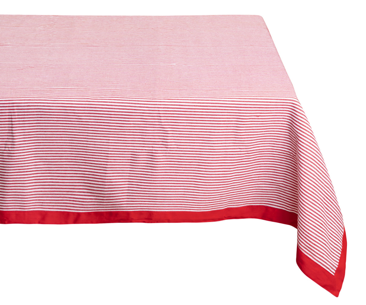 Red table cloth with modern design elements, enhancing the overall aesthetic of your dining space.