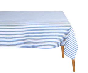 Light blue and white striped cotton rectangle tablecloth