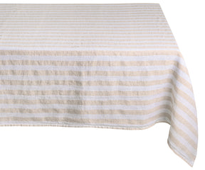 Rectangle linen tablecloth in a versatile beige color.