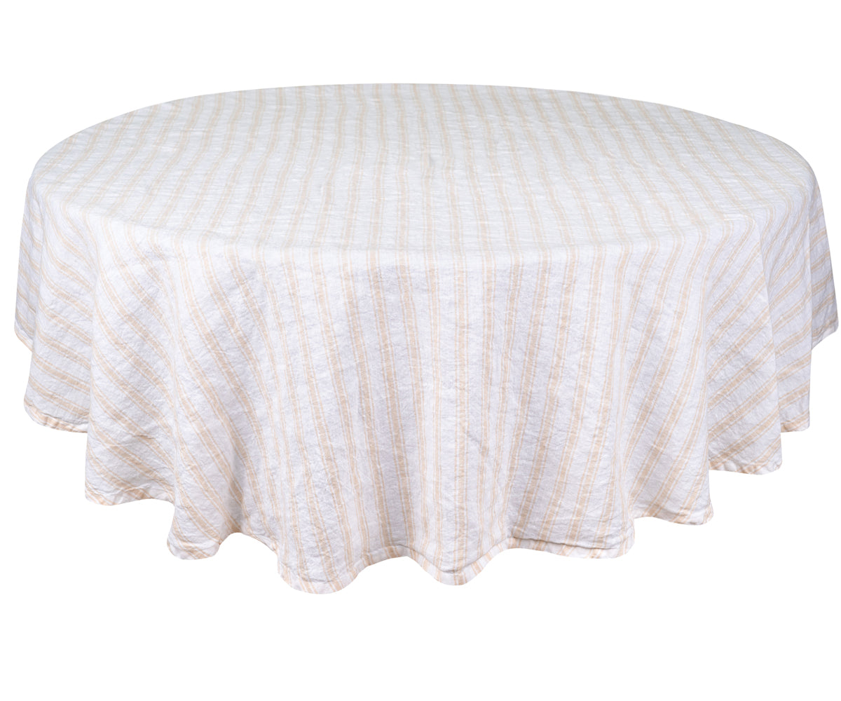 Beige round tablecloth with a soft and natural linen fabric