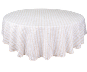 Beige round tablecloth with a soft and natural linen fabric