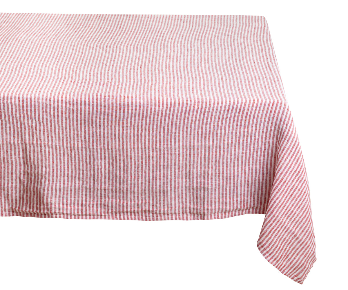 Striped tablecloth, perfect for adding personality.