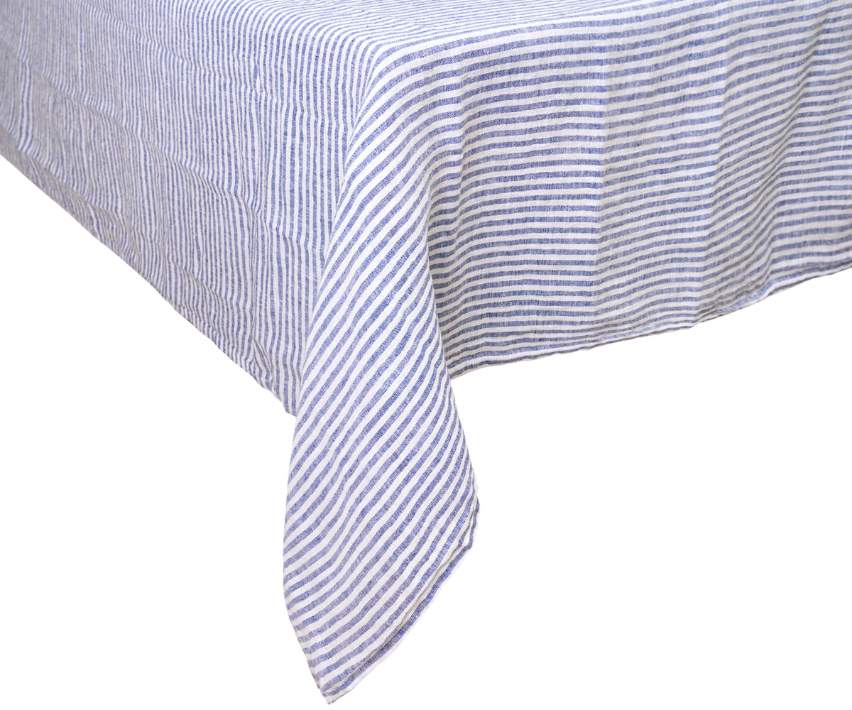 Faux linen tablecloth in navy blue, perfect for any occasion
