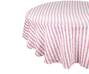 Red linen round tablecloth with a soft and natural pure linen fabric