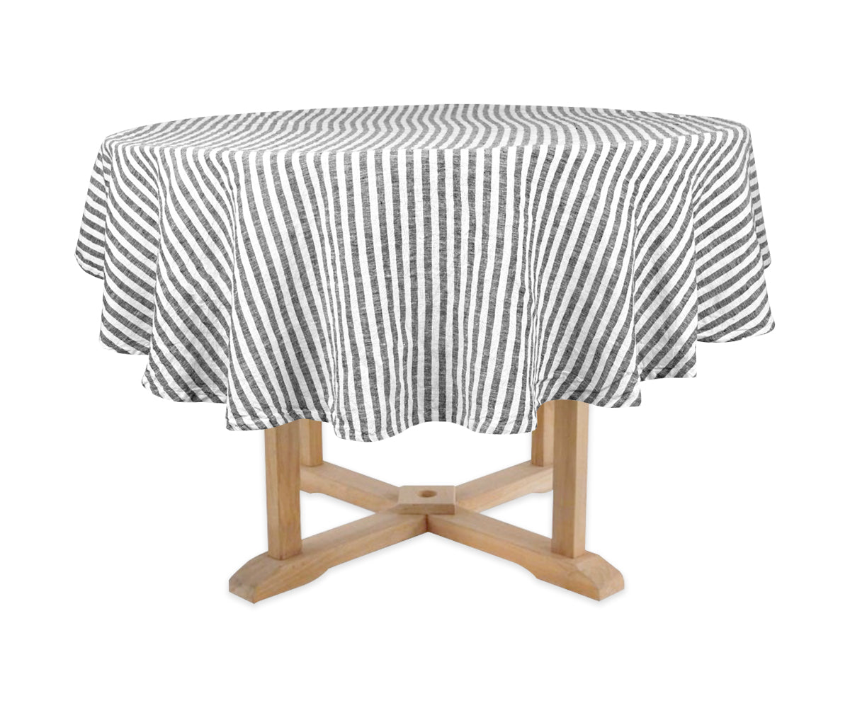 A stylish striped tablecloth for a touch of pattern.