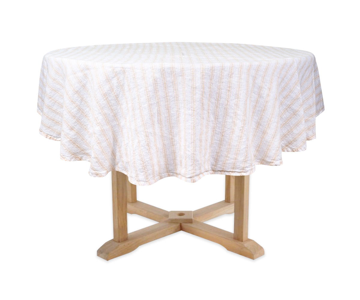 Striped tablecloth adding personality to your dining space.