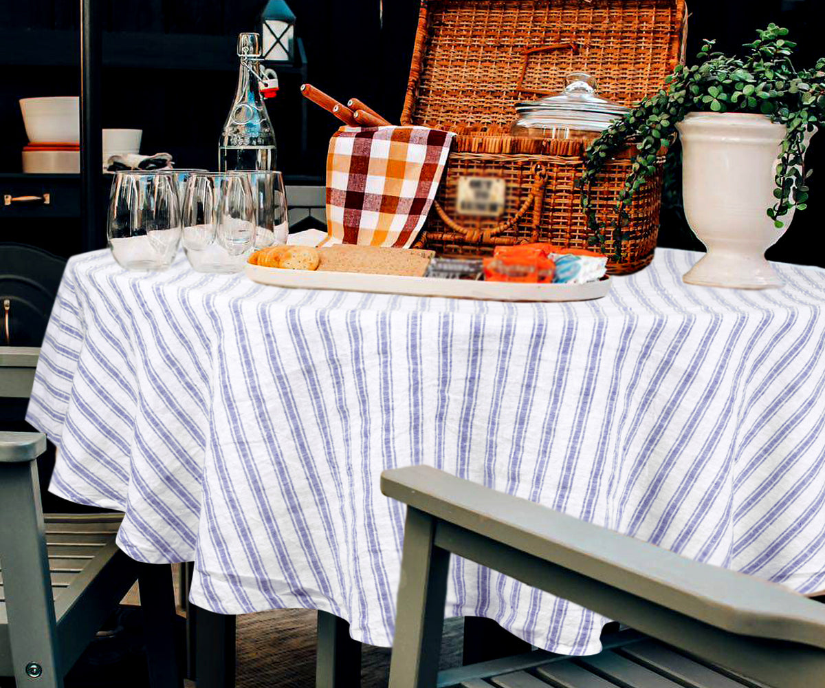 Homestead Stripe Tablecloth - Round Linen Tablecloths