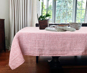 Pinstripe Table Cloth Linen, adding sophistication to your table.