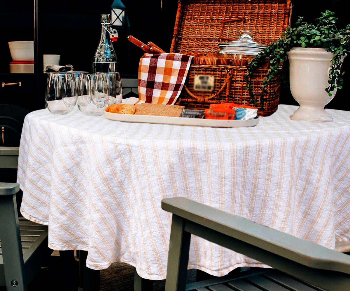 Round Linen Tablecloths - Homestead Striped Tablecloth