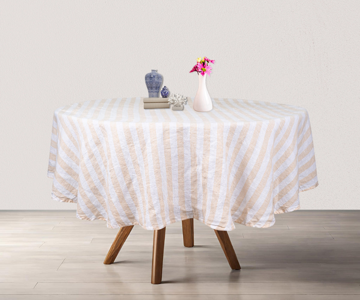 Beige linen tablecloth unique texture adds depth and dimension to your table setting