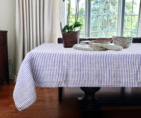 Rectangle blue tablecloth with a soft and natural fabric