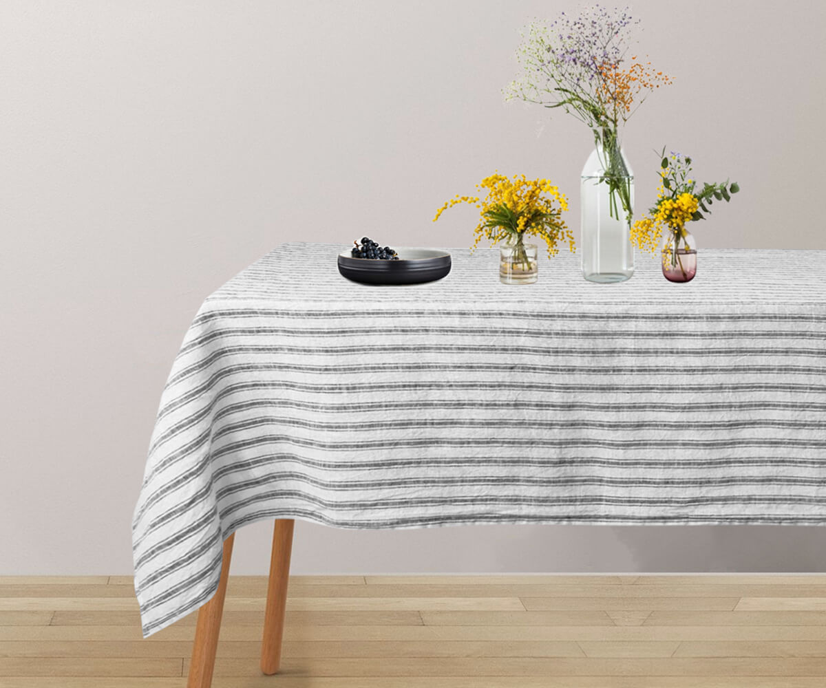 A rectangular linen tablecloth dining room in classic pure linen material.