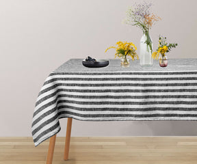 Linen outdoor holiday tablecloth for festive outdoor settings.