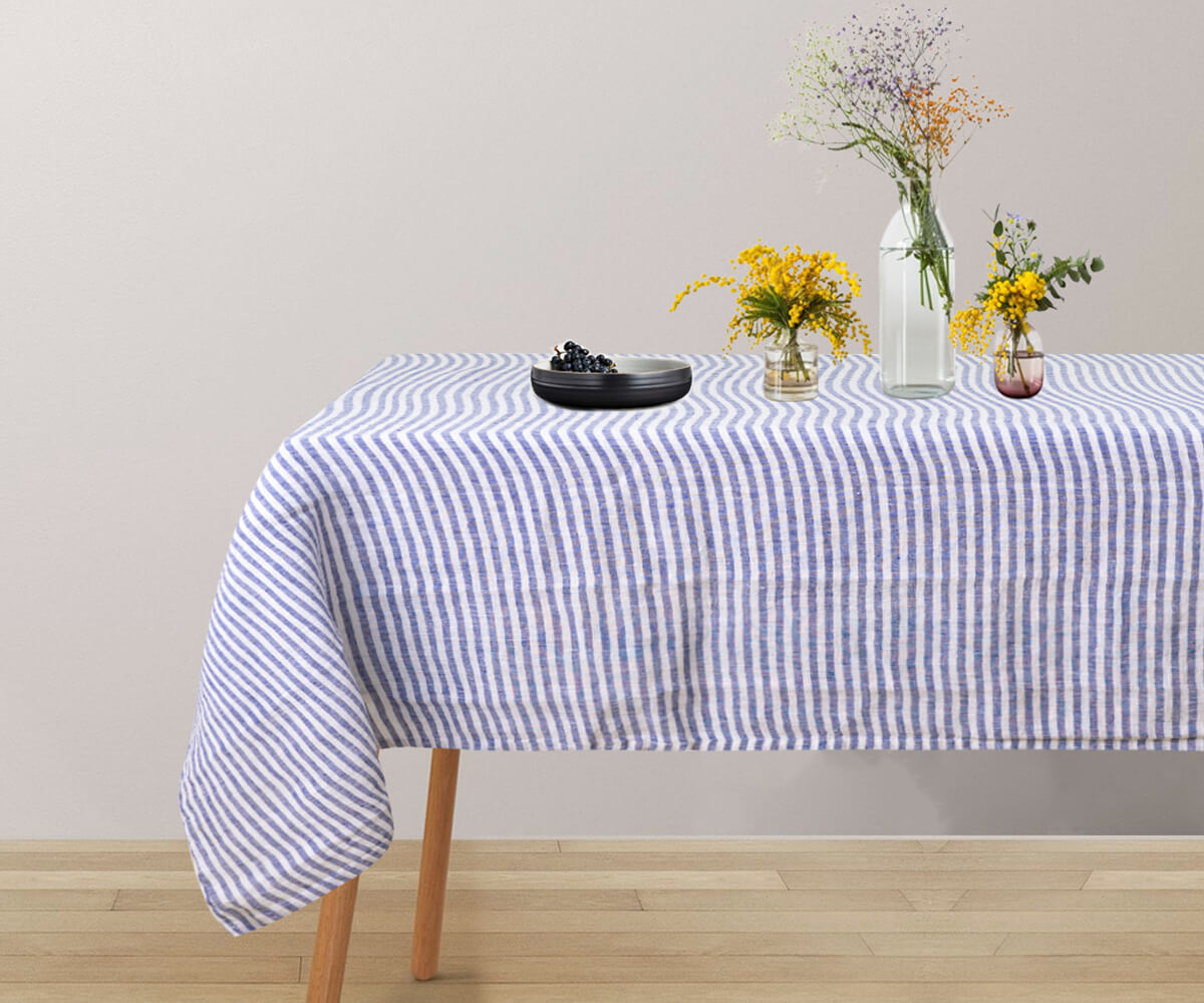 Elegant linen tablecloth in blue color for rectangle tables"