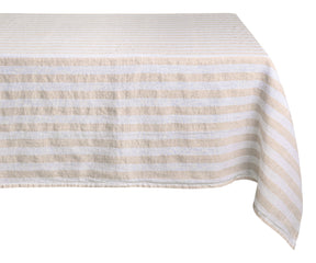 Beige linen tablecloth with a soft and natural fabric.